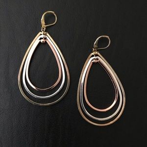 TRI-TONE PEAR SHAPE DANGLE EARRINGS